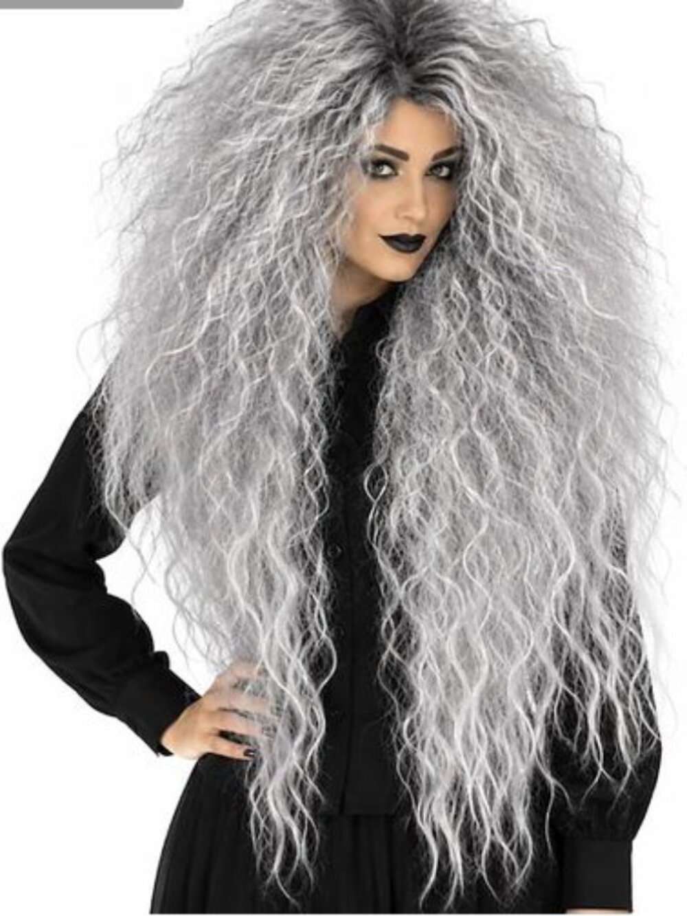 NEW~Gothic Witch Extra Long Gray Frizzy Crimped Cosplay Halloween Wig
